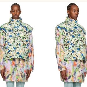 Stine Goya Eliza Puffer Vest oversized XS floral metallic reversible aspen snow